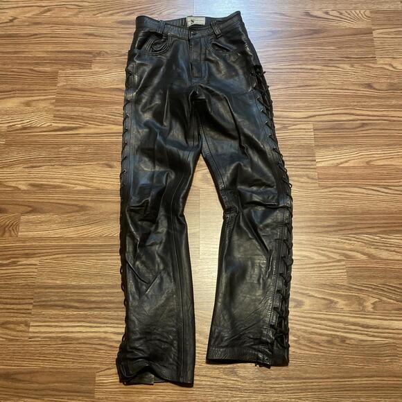 MR. S LEATHER Size 26 Black LeatherLace Up Pants Curvy Button Up